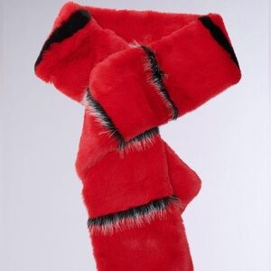 AKIRA : Red & Black Striped Faux Fur Scarf | NWT